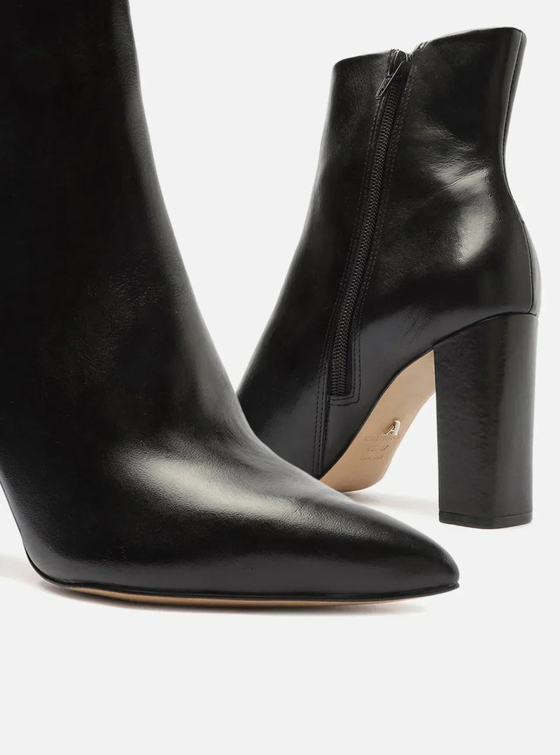 Bota Preta Couro Cano Curto Bloco Bico Fino