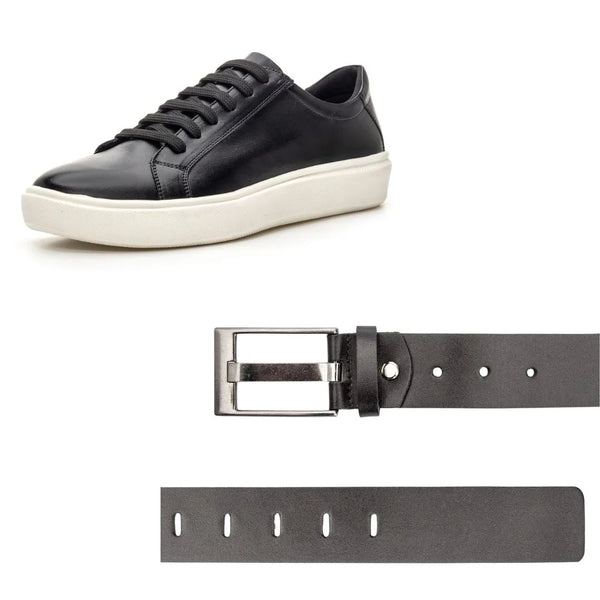 Kit Sapato Masculino Preto + Cinto Preto 100% Couro