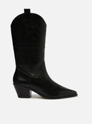 Bota Preta Couro Cano Médio Western