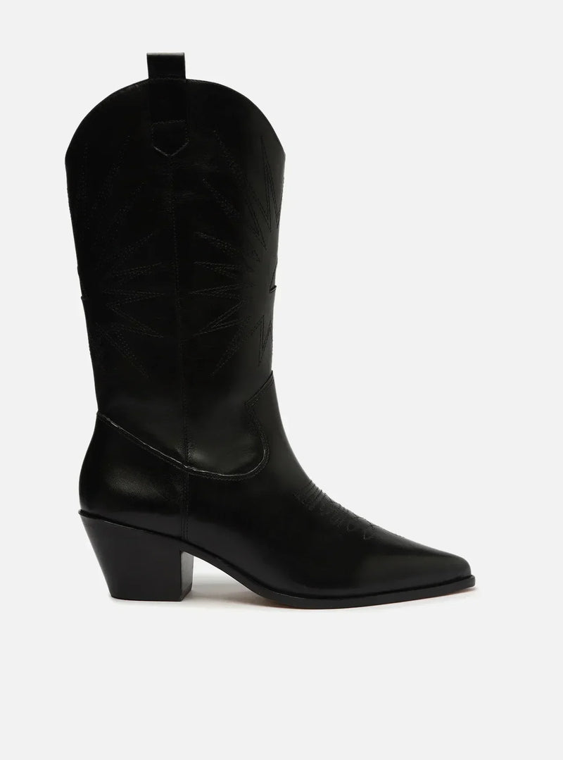 Bota Preta Couro Cano Médio Western
