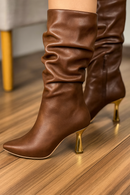 Bota Daiane Âmbar com Dourado Cano Médio