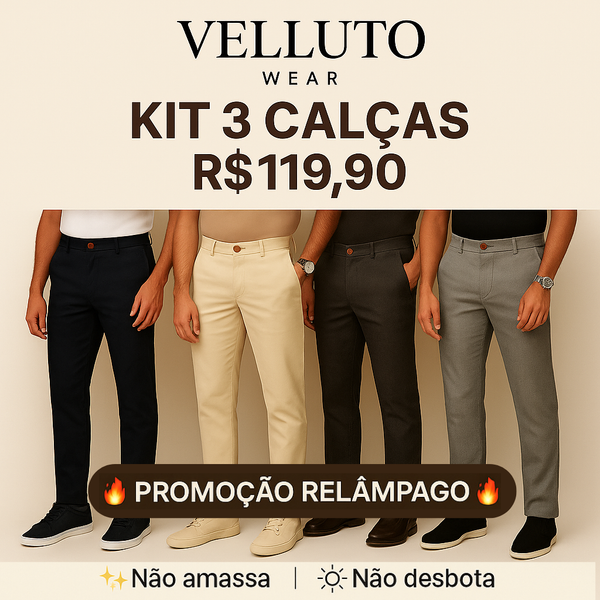 Calça Alfaiataria Masculina Mônaco com Ajuste – Kit com 3 Unidades