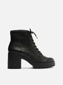 Bota Coturno Preta Couro Salto Bloco Tratorado