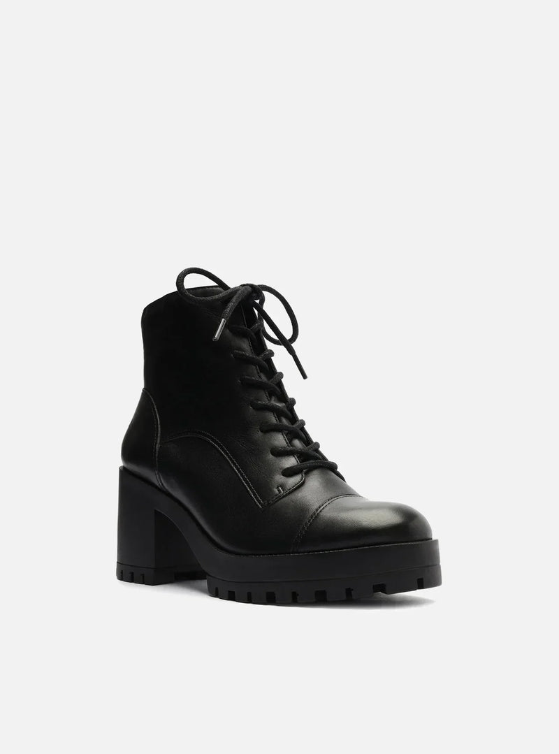 Bota Coturno Preta Couro Salto Bloco Tratorado