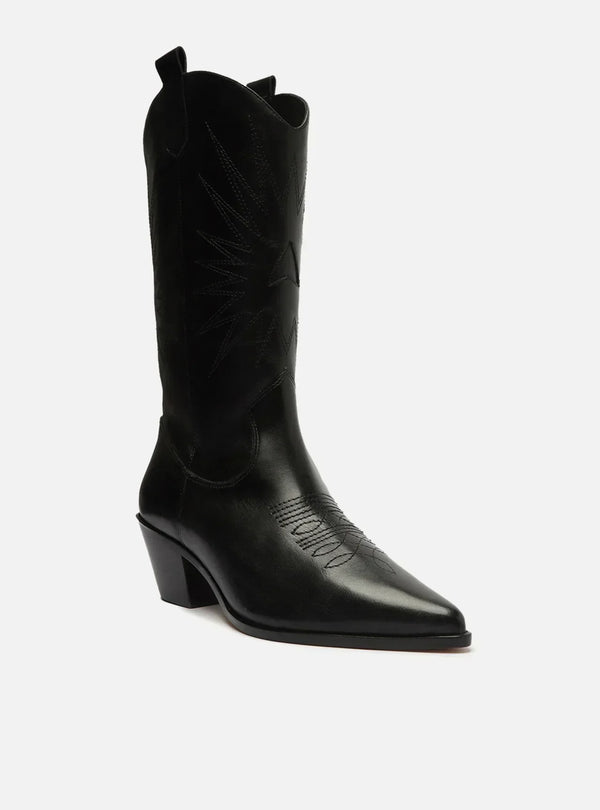 Bota Preta Couro Cano Médio Western