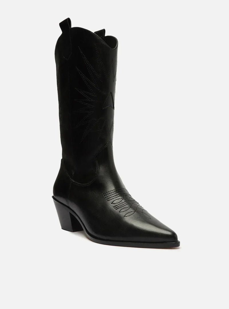 Bota Preta Couro Cano Médio Western