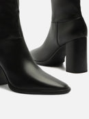 Bota Over The Knee Preta Couro Salto Alto