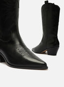 Bota Preta Couro Cano Médio Western