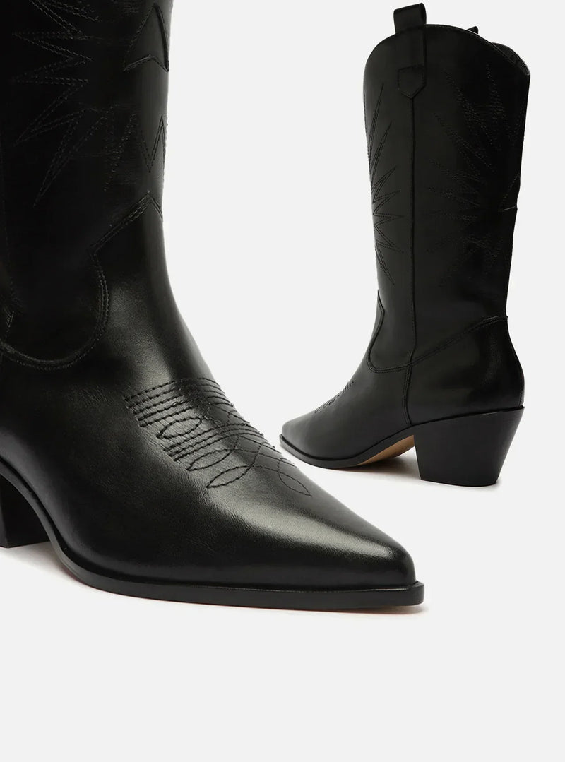 Bota Preta Couro Cano Médio Western