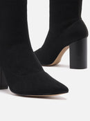 Skinny Boot Preta Knit Salto Bloco Helena