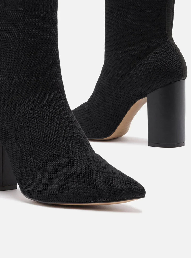 Skinny Boot Preta Knit Salto Bloco Helena