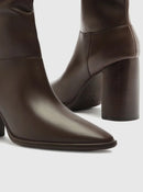 Bota Over The Knee Marrom Couro Salto Alto